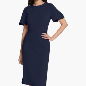 Maggie London Flutter Sleeves Midi Sheath Dress in Twilight Navy